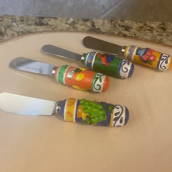 Vintage Cheese Dip Spreader Apples Grapes Lemon Fruit Designs Stainless Steel 4 - Picture 5 of 12